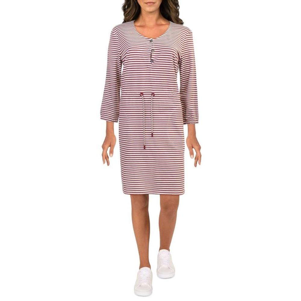 Barbour Womens Mersey Red Striped Scoop Neck Drawstring Sheath Dress NWT